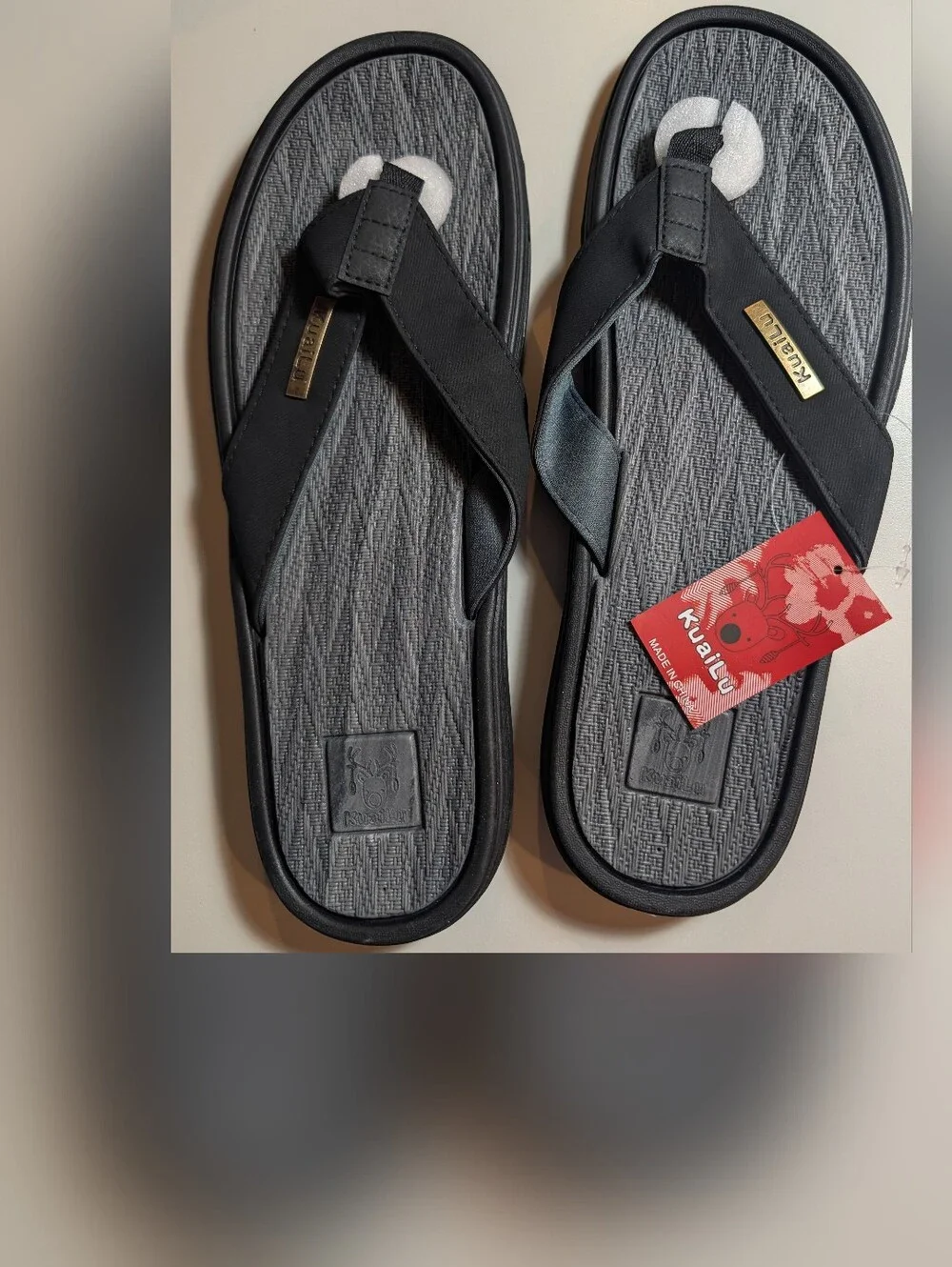 Kuali Men’s Size 47/13 Black Flip Flop Sandals - Casual Comfort NWT
